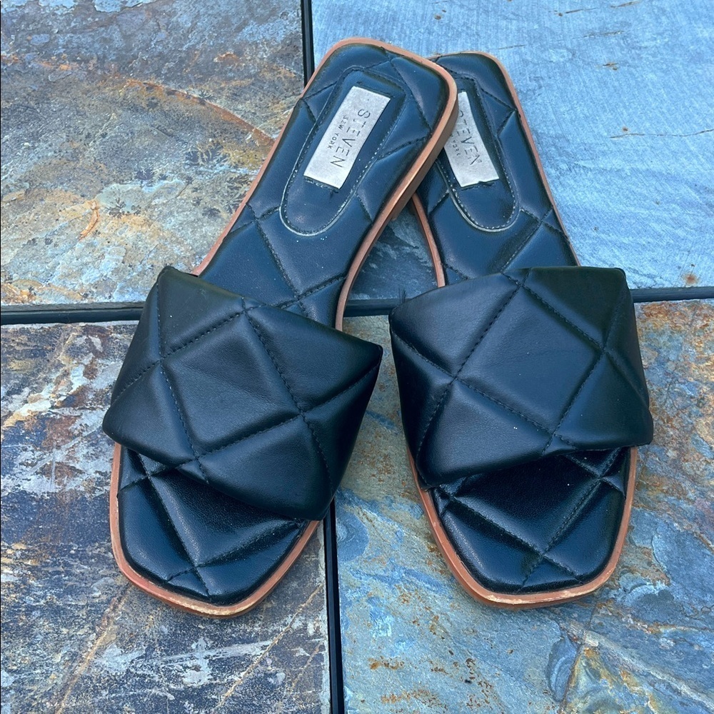 Steven New York 7 Black Quilted Slide Sandals
